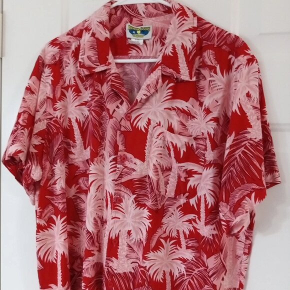 Bermuda Casuals by Haband Mens Large Red And Pink Rayon Button Up Hawaiian Shirt - Picture 5 of 6